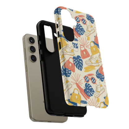 Tough Cases: Retro Summer Pattern Phone Case – Sunglasses, Sneakers & Tropical Leaves