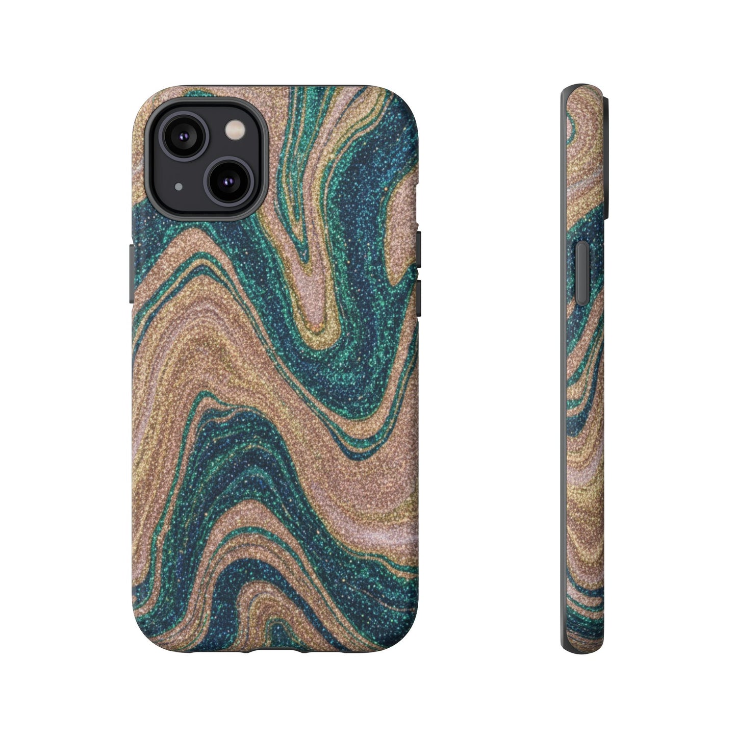 Marbled Teal & Gold Phone Case — Glitter Swirl Tough Case