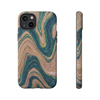 Marbled Teal & Gold Phone Case — Glitter Swirl Tough Case
