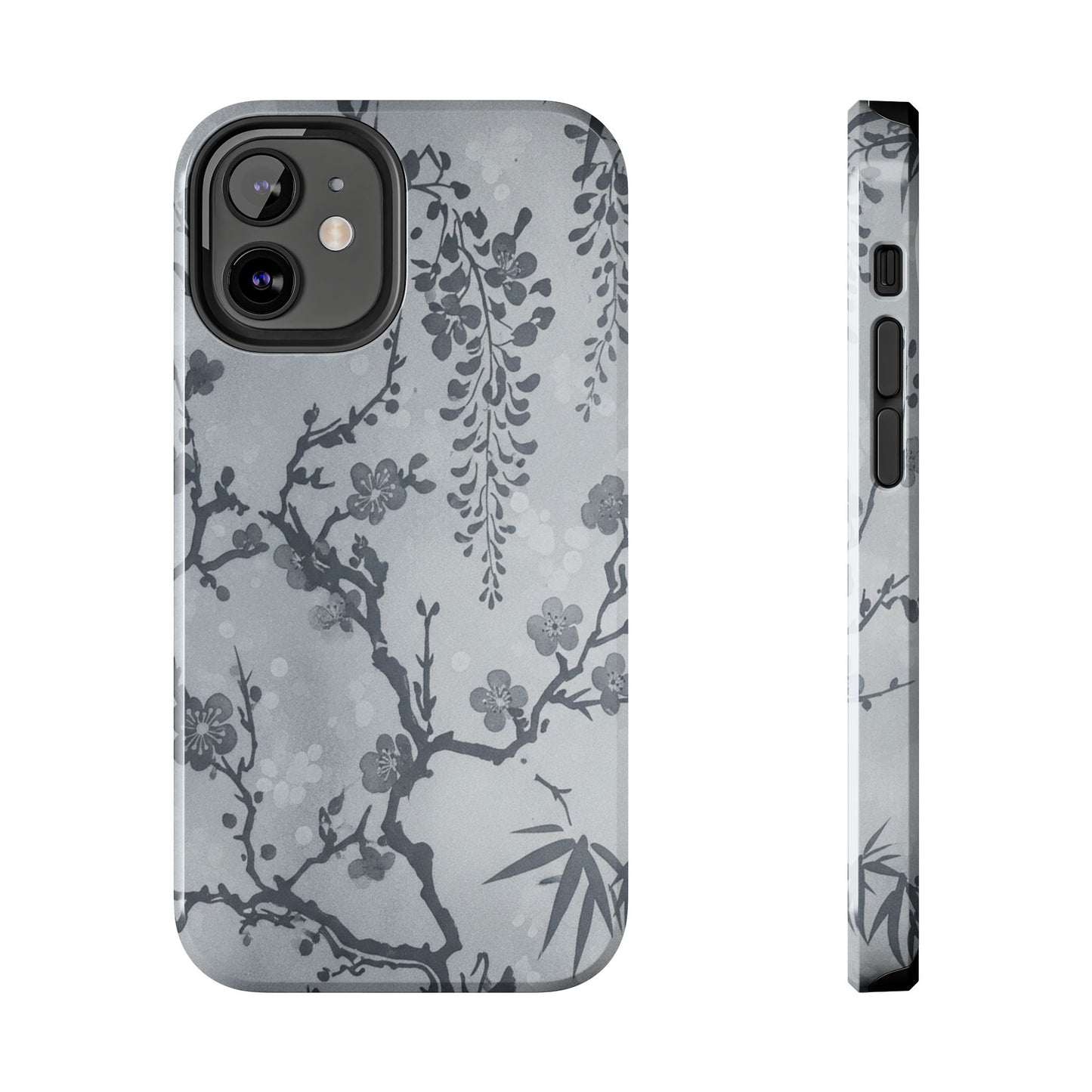 Tough Phone Case — Gray Cherry Blossom Ink Floral Design
