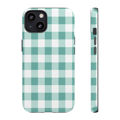 Mint Green Buffalo Check Tough Phone Case — Durable Plaid Protective Cover