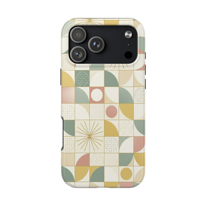Retro Geometric Tough Phone Case — Pastel Midcentury Pattern