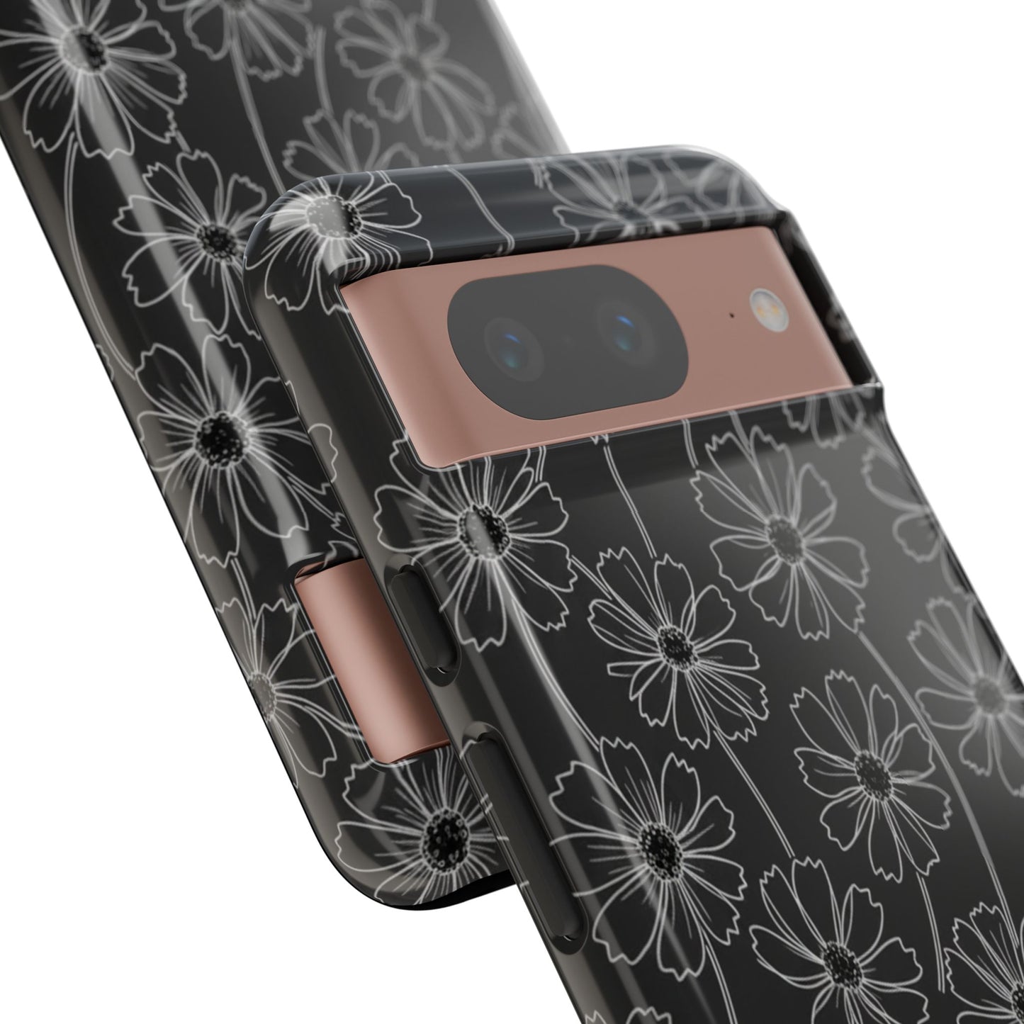 Floral Doodle Tough Phone Case — Black & Gray Daisy Pattern