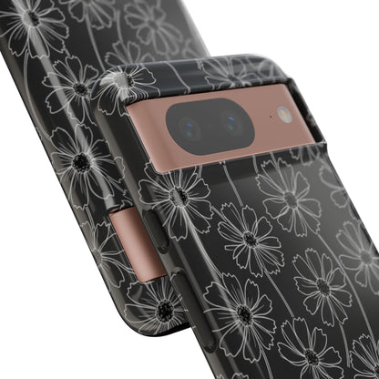 Floral Doodle Tough Phone Case — Black & Gray Daisy Pattern