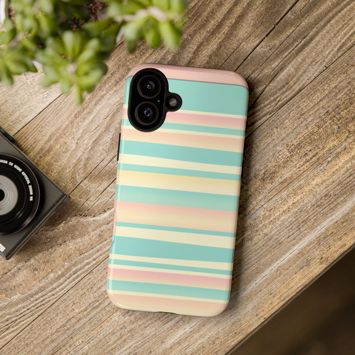 Pastel Striped Tough Phone Case — Mint, Peach & Cream Protective Cover