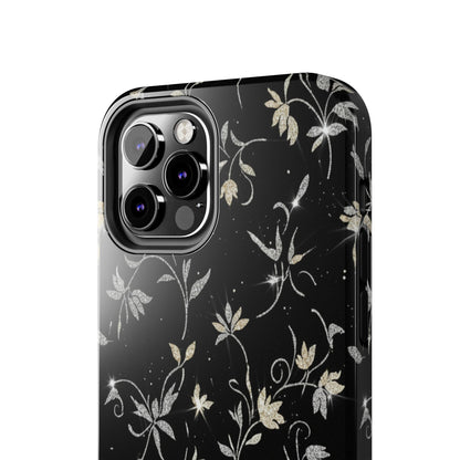 Floral Noir Tough Phone Case — Vintage Black Botanical Protective Cover