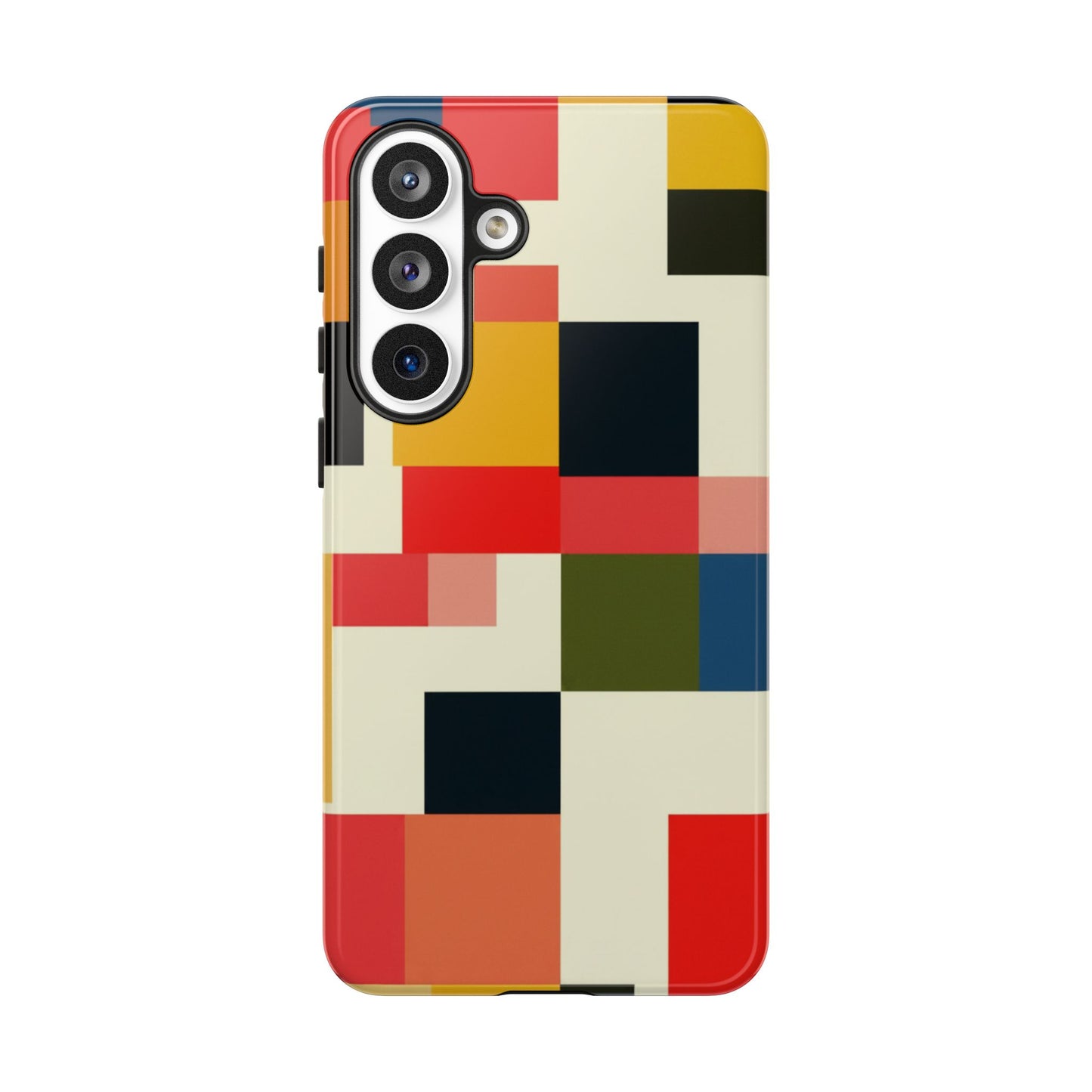 Abstract Color Block Tough Phone Case — Retro Geometric Protective Cover