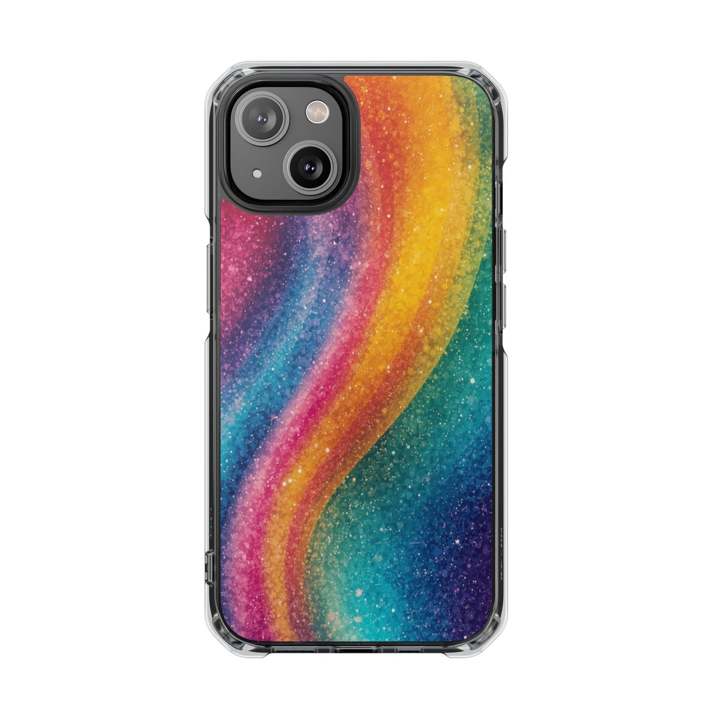 Clear Magnetic Phone Case — Rainbow Glitter Wave Impact-Proof Cover