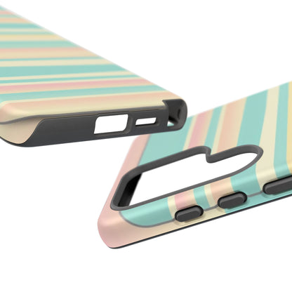 Pastel Striped Tough Phone Case — Mint, Peach & Cream Protective Cover
