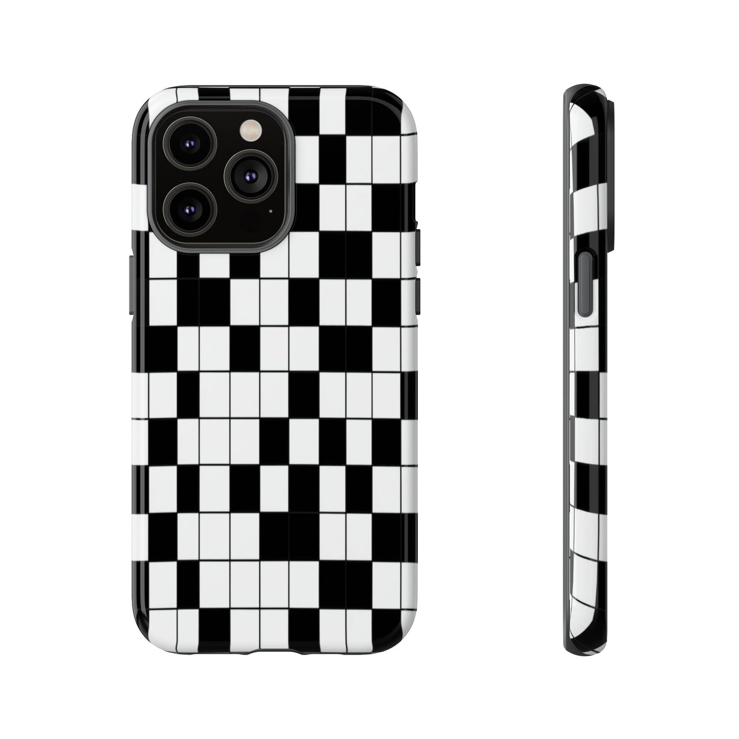 Crossword Grid Phone Case — Black & White Puzzle Pattern Tough Phone Cover