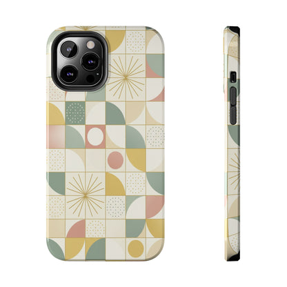 Retro Geometric Tough Phone Case — Pastel Midcentury Pattern