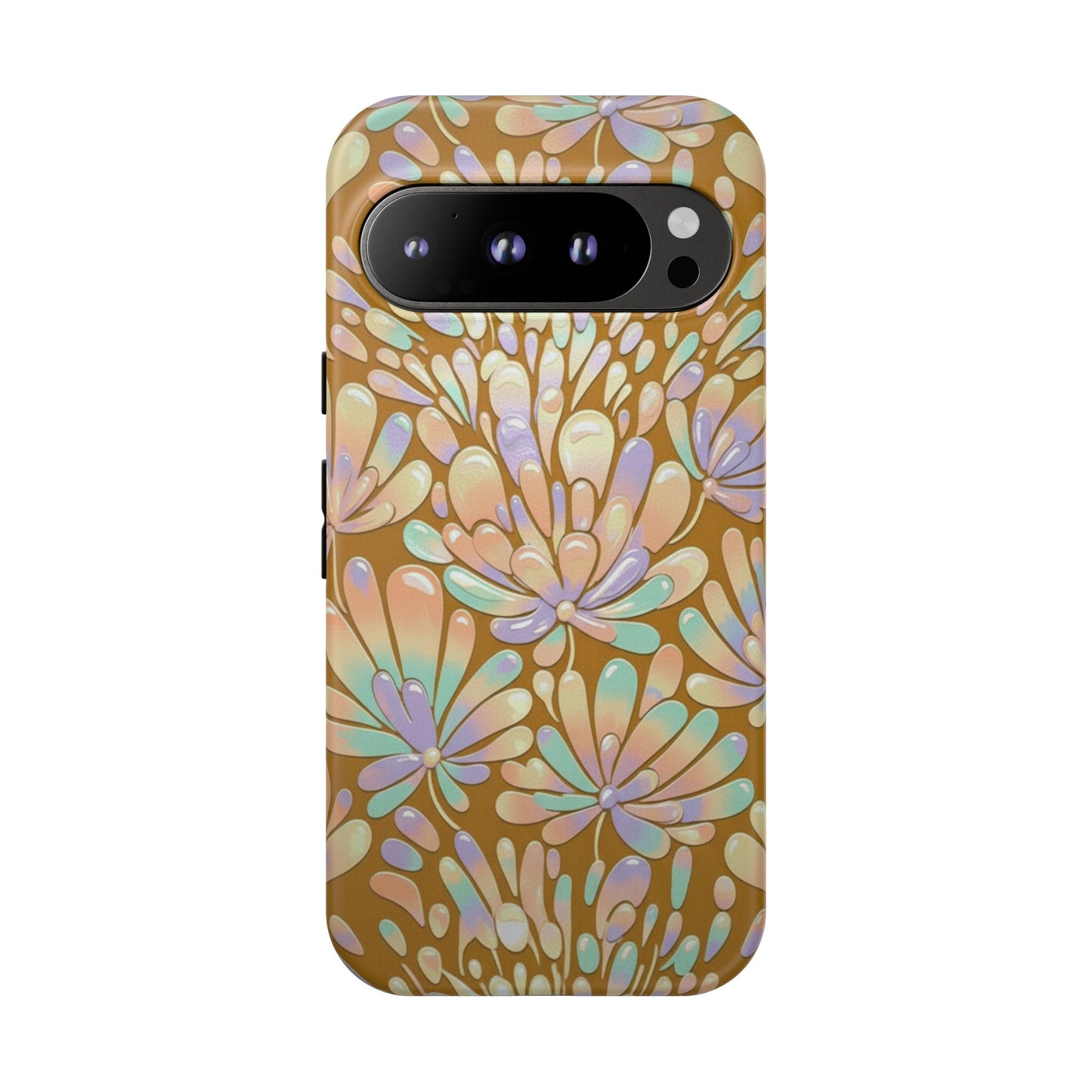 Floral Burst Tough Phone Case – Gold Pastel Botanical Protection