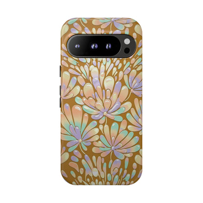 Floral Burst Tough Phone Case – Gold Pastel Botanical Protection