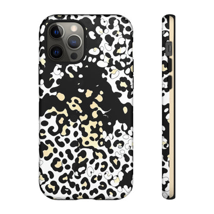 Leopard Splash Tough Phone Case — Black & Cream Animal Print Protective Cover