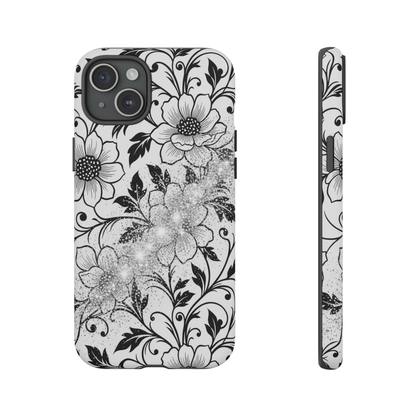 Floral Lace Phone Case — Black & White Vintage Flower Protective Case