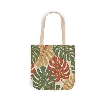 Tropical Monstera Canvas Tote Bag – Earthy Leaf Pattern Eco Shopper