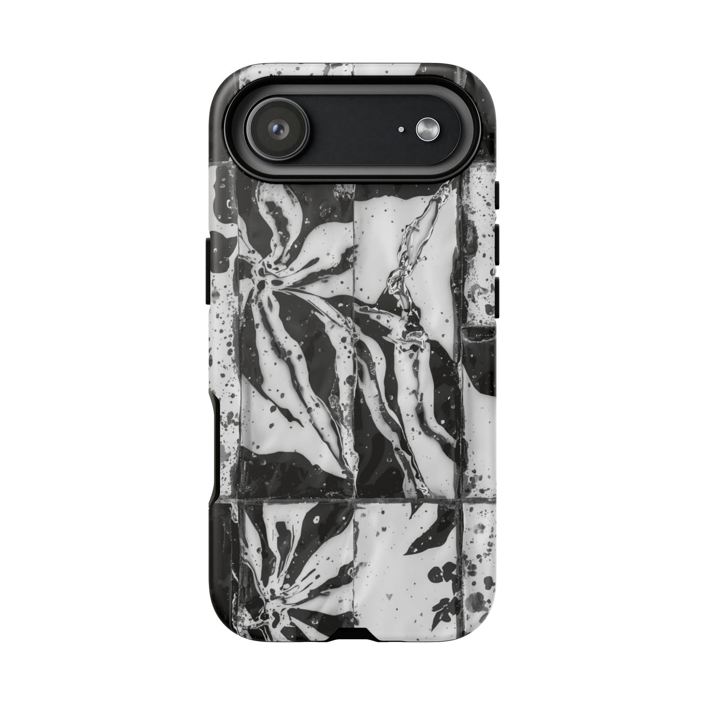 Monochrome Tile Floral Tough Phone Case