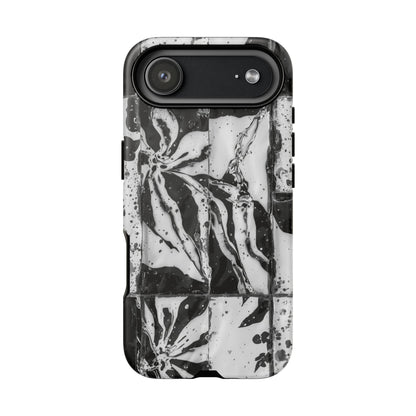 Monochrome Tile Floral Tough Phone Case