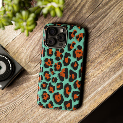Teal & Rust Leopard Phone Case — Tough Protective Animal Print