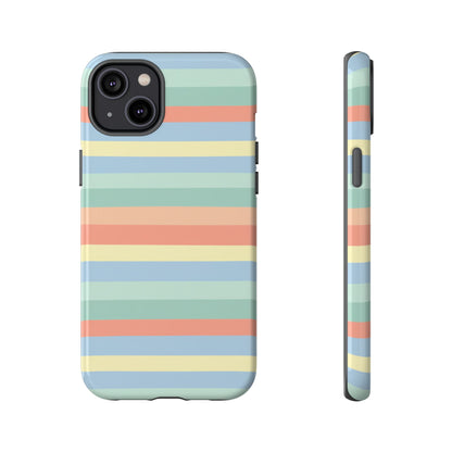 Pastel Striped Phone Case — Retro Horizontal Multi-Color Tough Case