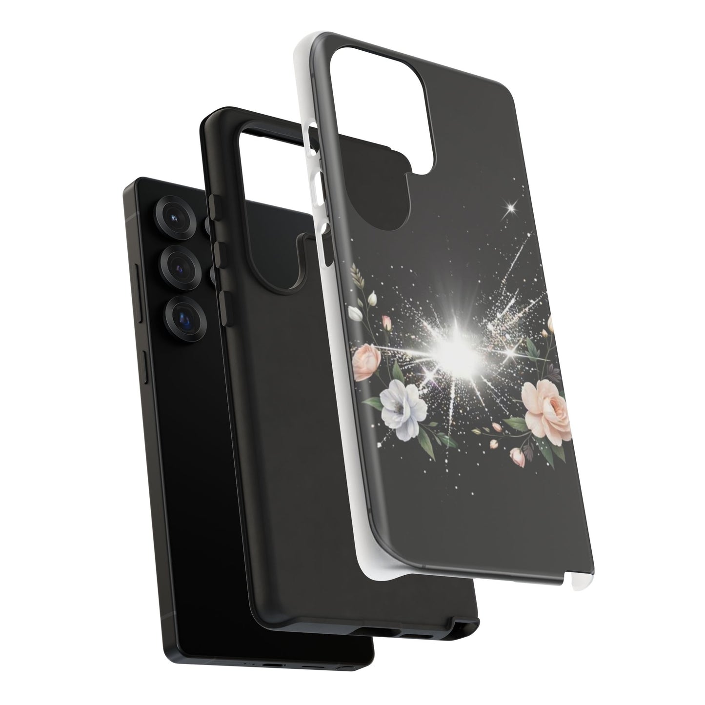 Floral Burst Phone Case — Protective Black Sparkle Design
