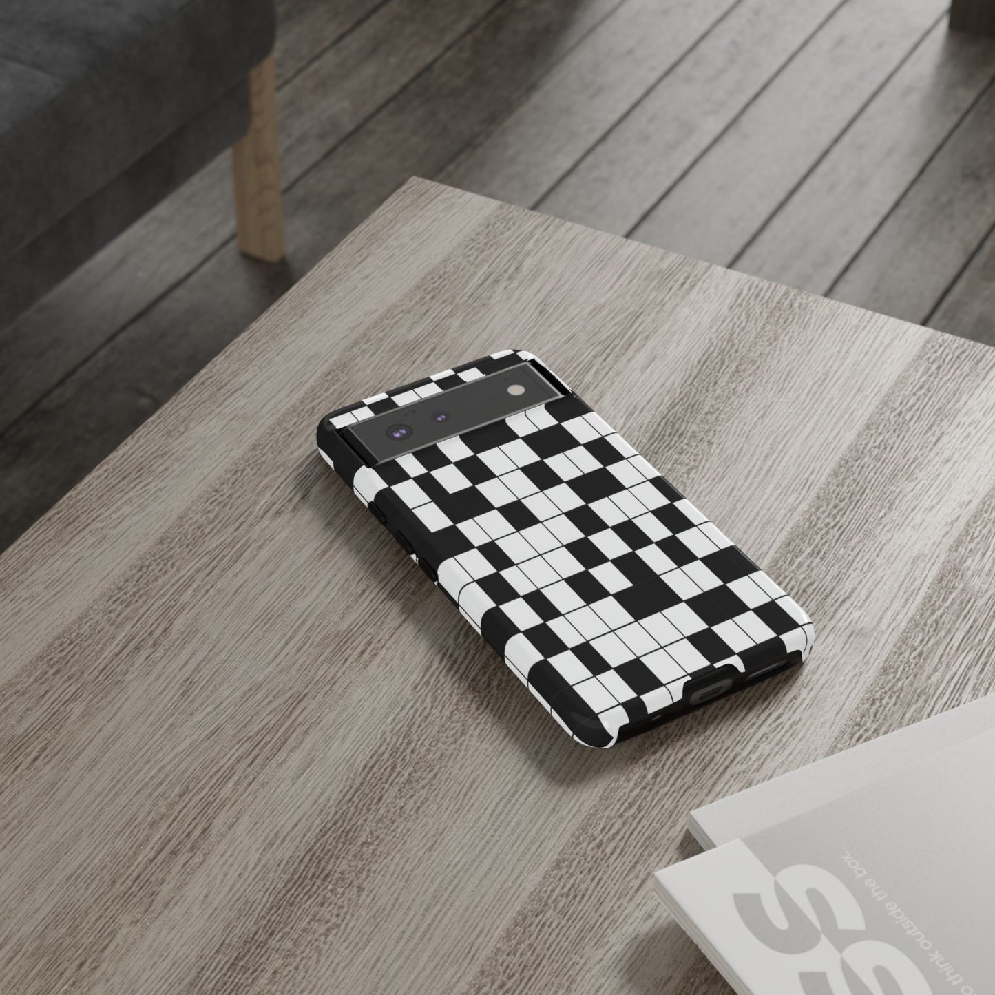 Crossword Grid Phone Case — Black & White Puzzle Pattern Tough Phone Cover