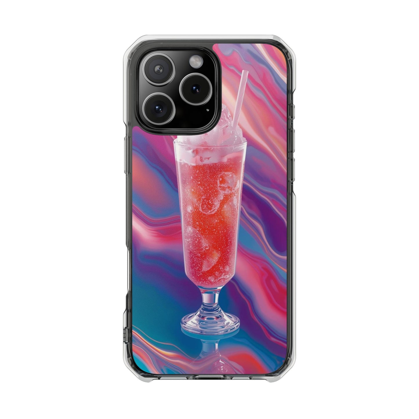 Clear Magnetic Phone Case — Retro Pink Soda Float Design