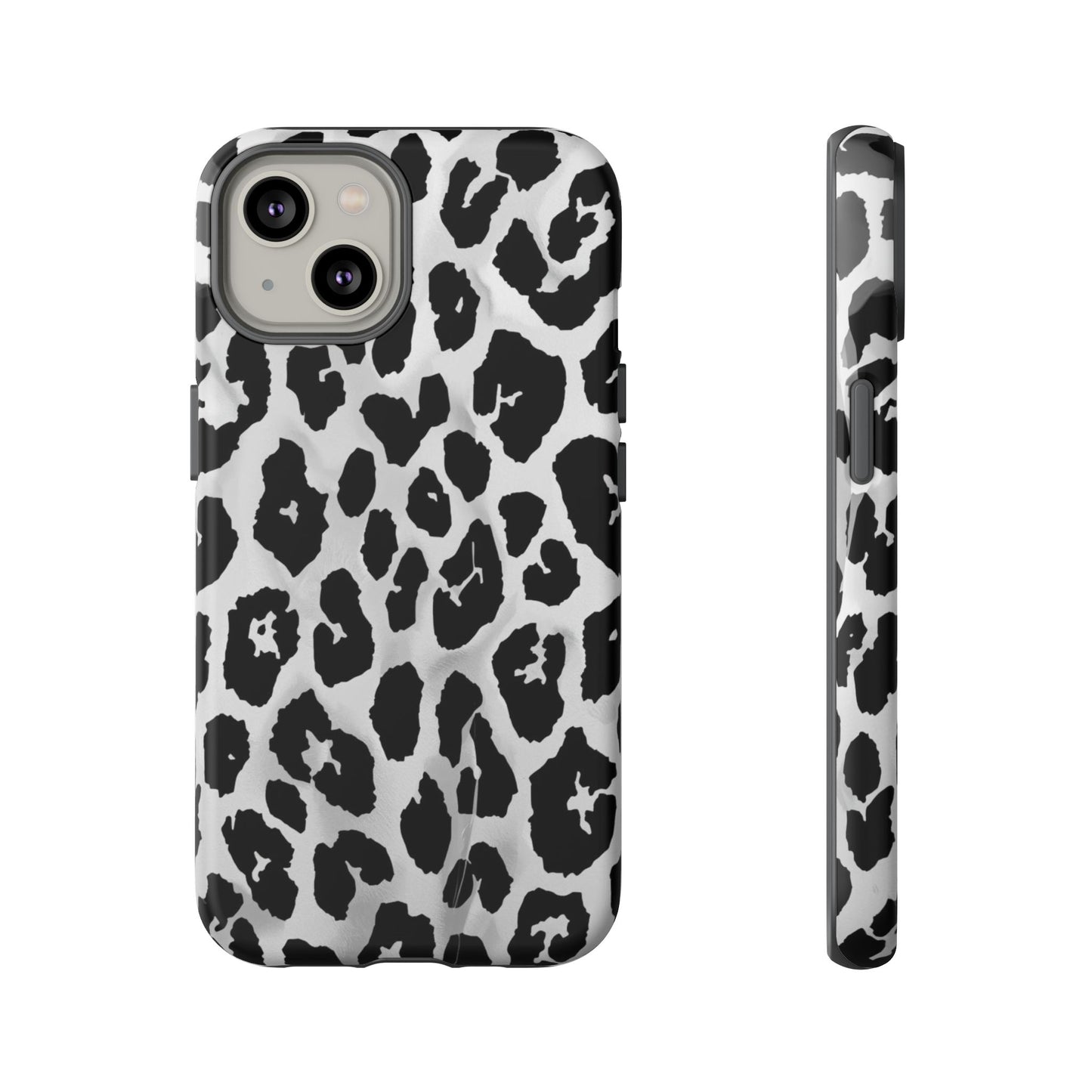 Leopard Print Tough Phone Case – Black & White Animal Pattern Protective Cover