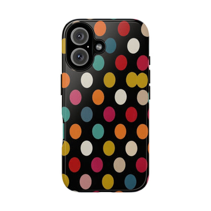 Polka Dot Tough Phone Case – Colorful Retro Dots on Black