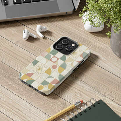 Retro Geometric Tough Phone Case — Pastel Midcentury Pattern