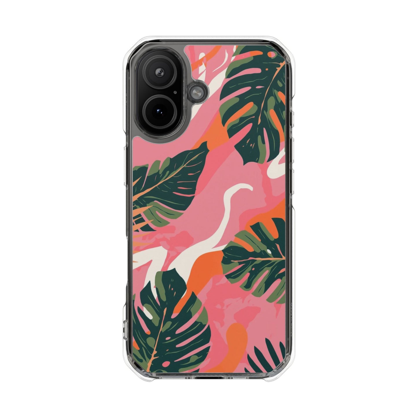 Clear Magnetic Phone Case — Tropical Pink Monstera Design