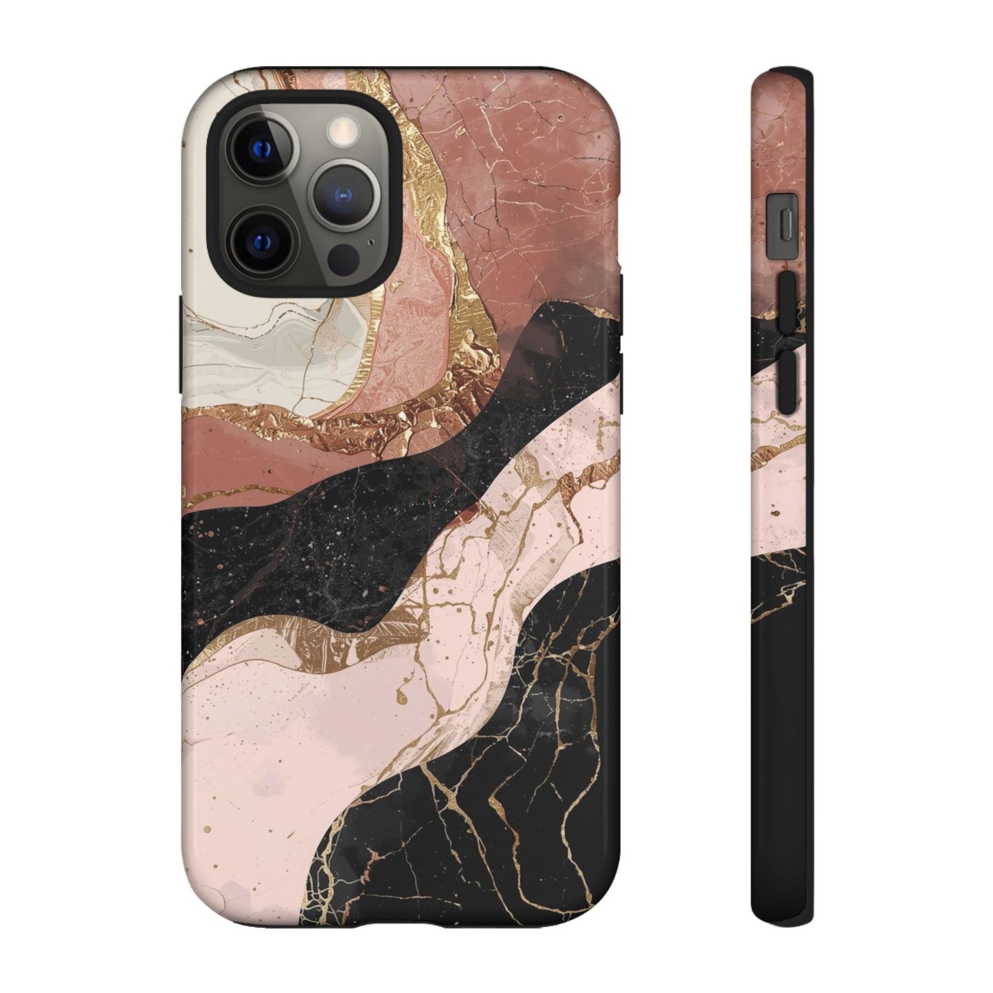 Marbled Rose Gold Phone Case — Abstract Pink & Black Protective Tough Case