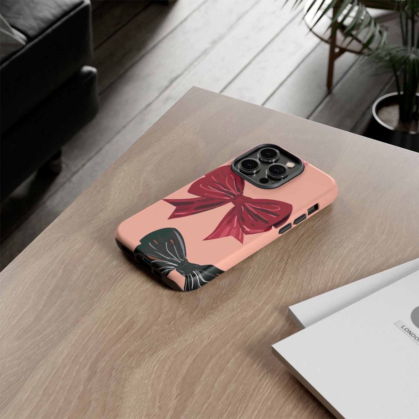 Bow Pattern Tough Phone Case — Pink, Red & Black Decorative Bows