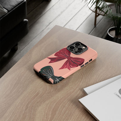 Bow Pattern Tough Phone Case — Pink, Red & Black Decorative Bows