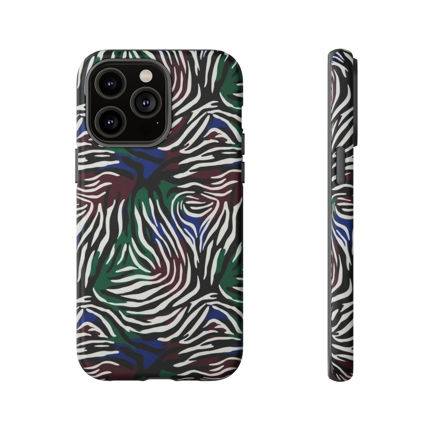 Zebra Camo Tough Phone Case – Green & Blue Animal Print Protective Cover