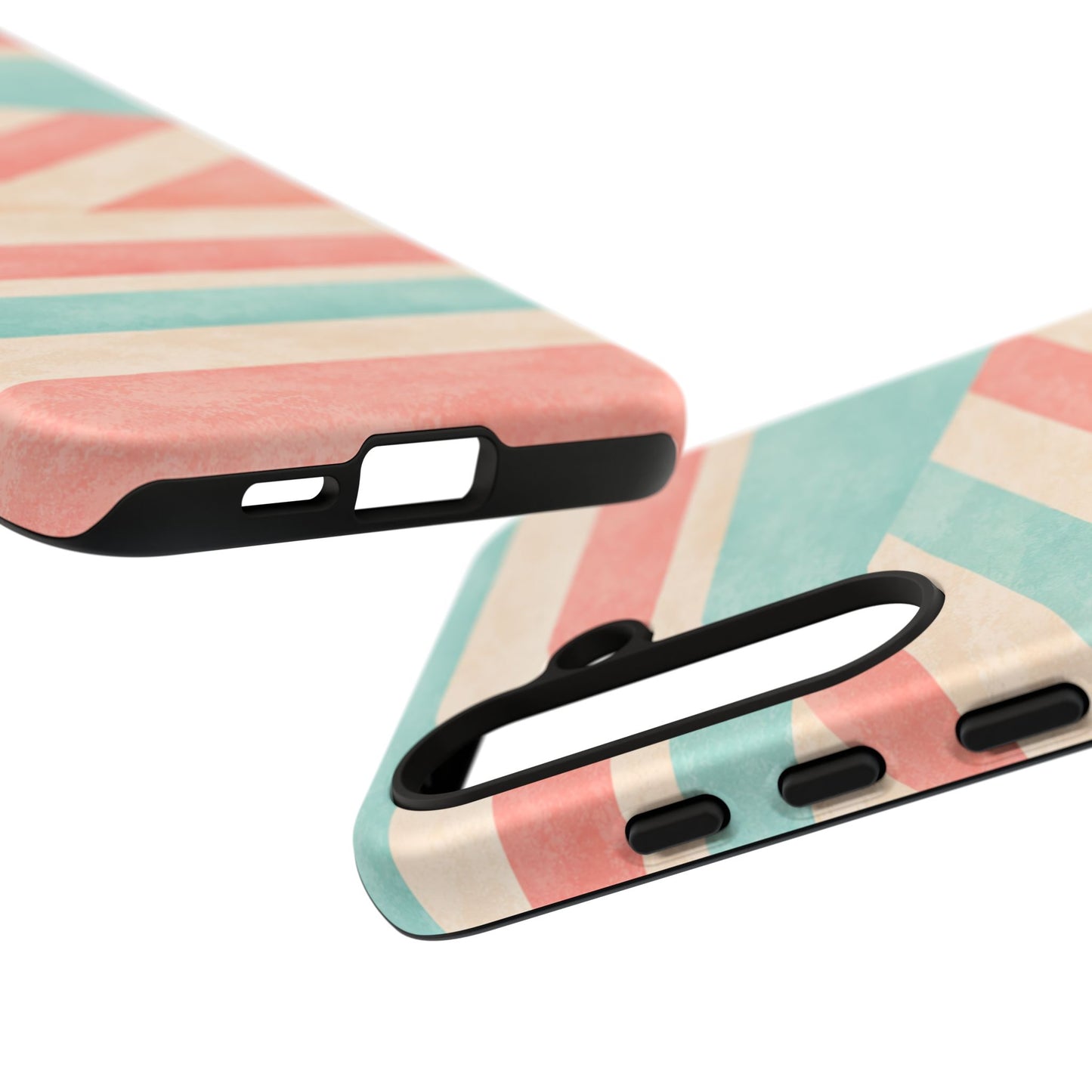 Pastel Stripes Tough Phone Case – Retro Coral & Teal Protective Cover