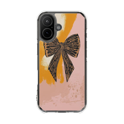 Clear Magnetic Phone Case —  Bow on Blush & Mustard Background
