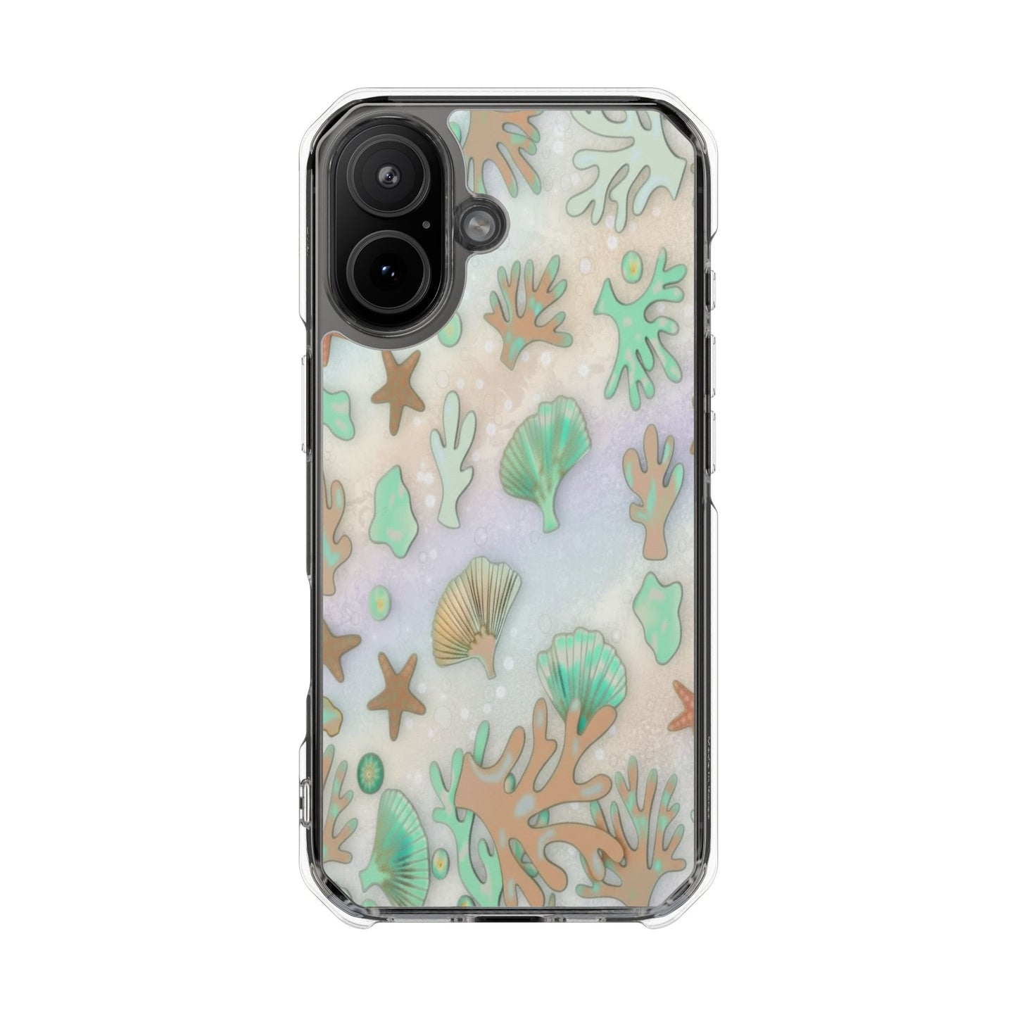 Clear Magnetic Phone Case — Iridescent Ocean Shells & Coral Design