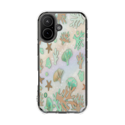 Clear Magnetic Phone Case — Iridescent Ocean Shells & Coral Design