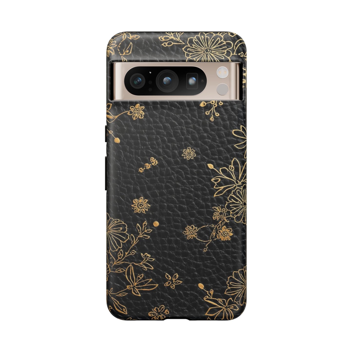 Floral Gold Foil Leather Texture Tough Phone Case
