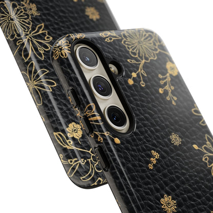 Floral Gold Foil Leather Texture Tough Phone Case