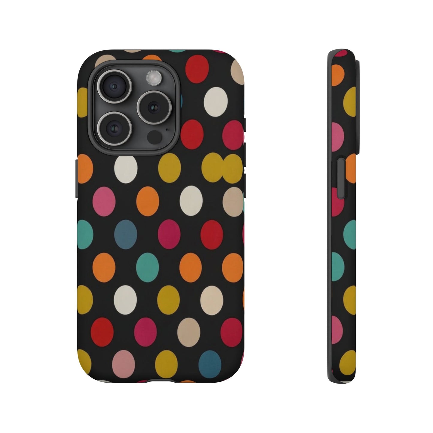 Polka Dot Tough Phone Case – Colorful Retro Dots on Black