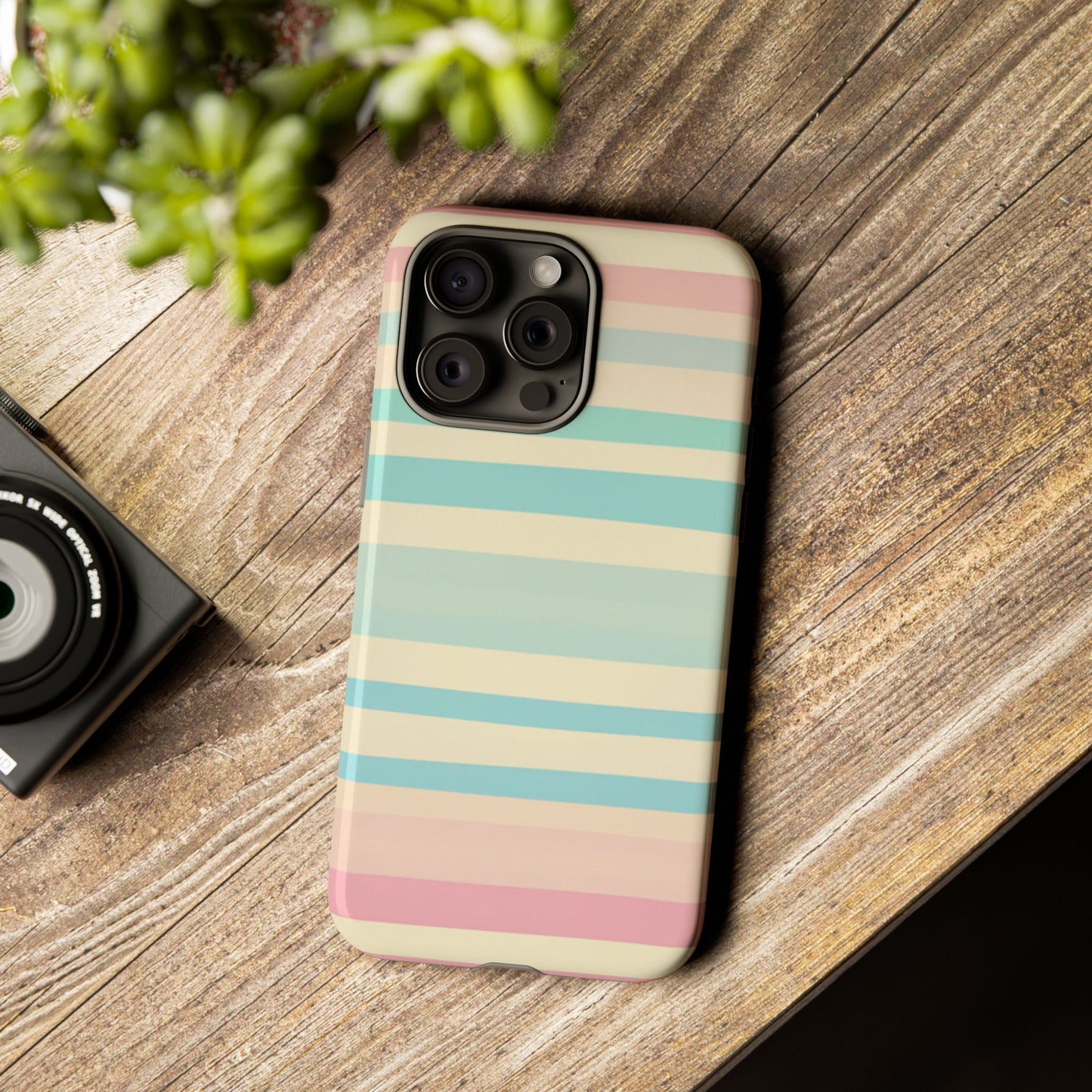 Pastel Striped Tough Phone Case – Protective Retro Rainbow Design