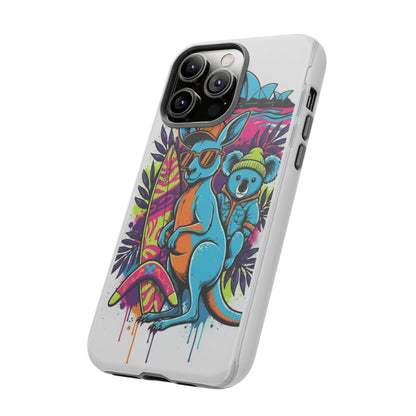 Kangaroo & Koala Surf Phone Case — Retro Neon Beach Art Tough Case