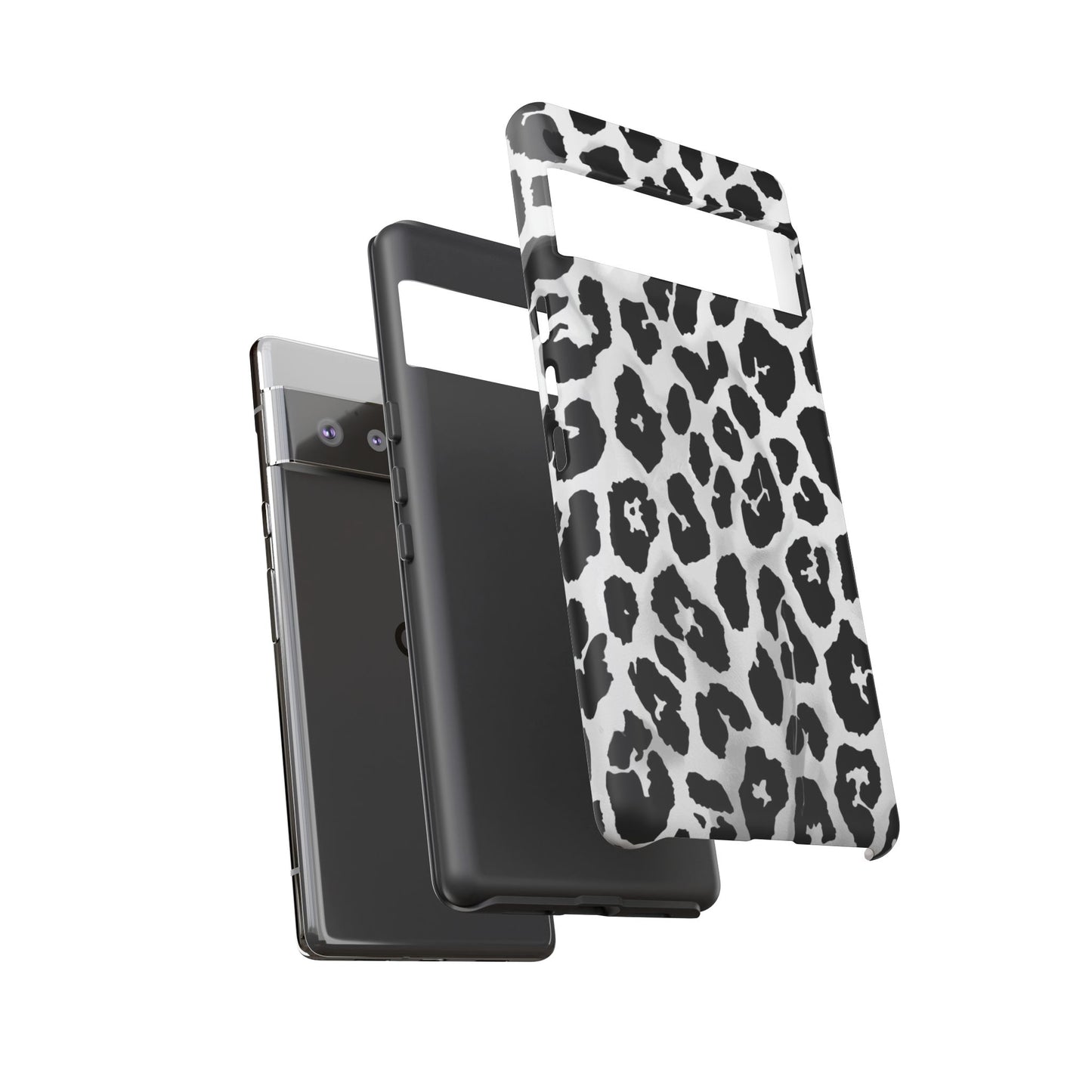 Leopard Print Tough Phone Case – Black & White Animal Pattern Protective Cover