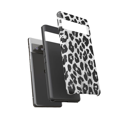 Leopard Print Tough Phone Case – Black & White Animal Pattern Protective Cover