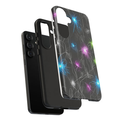 Neon Floral Tough Phone Case — Glow Flower Protective iPhone Cover