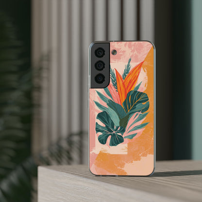 Tropical Botanical Phone Case — Pink & Orange Floral Flexi Case