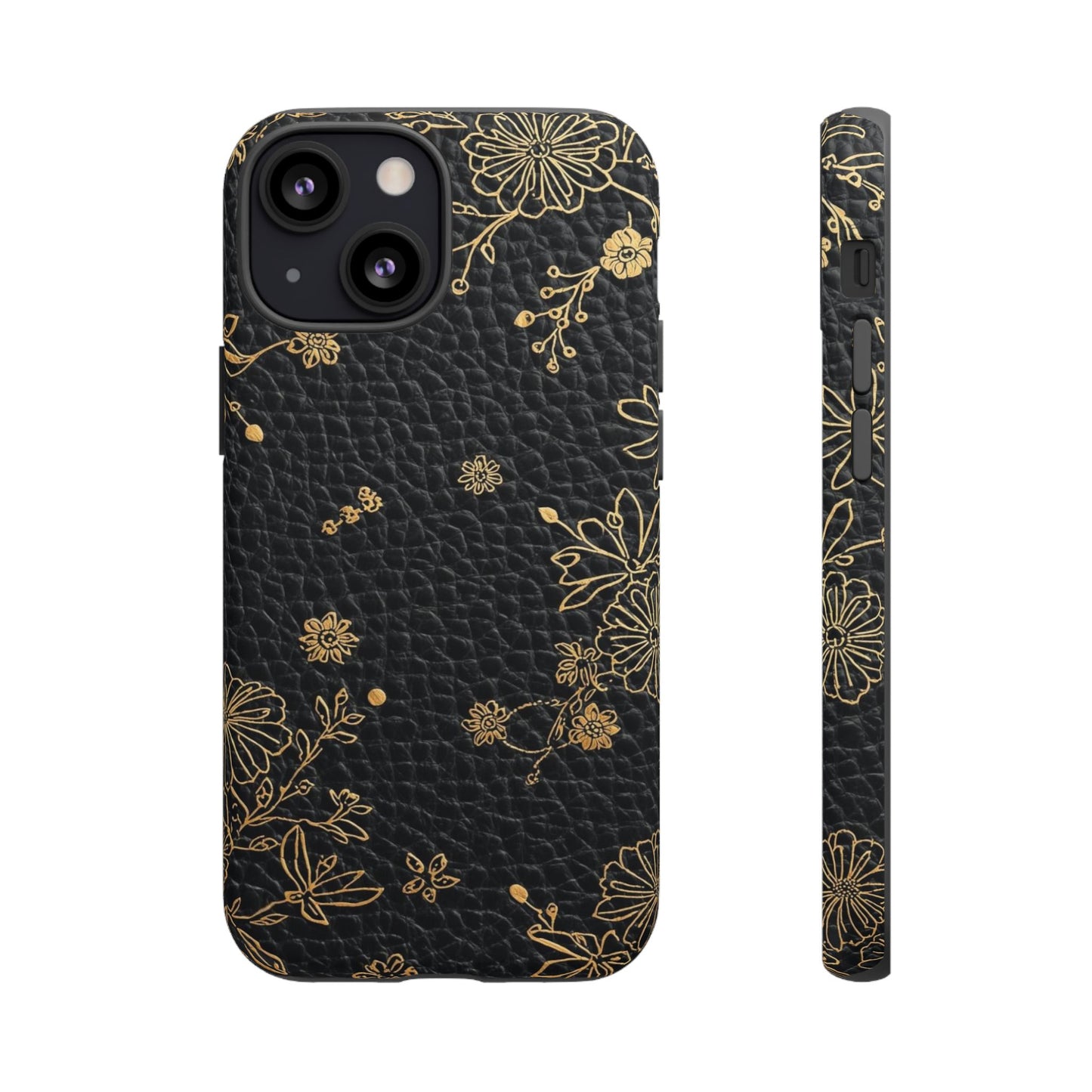 Floral Gold Foil Leather Texture Tough Phone Case