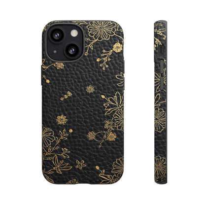 Floral Gold Foil Leather Texture Tough Phone Case